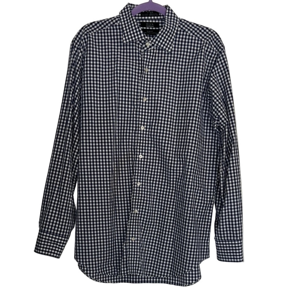 Saks Fifth Ave Cotton Blue/White Check Long Sleeve Button Up Shirt. Size 17 neck